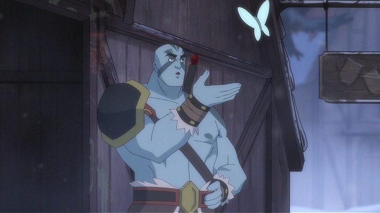 Grog looking at a butterfly