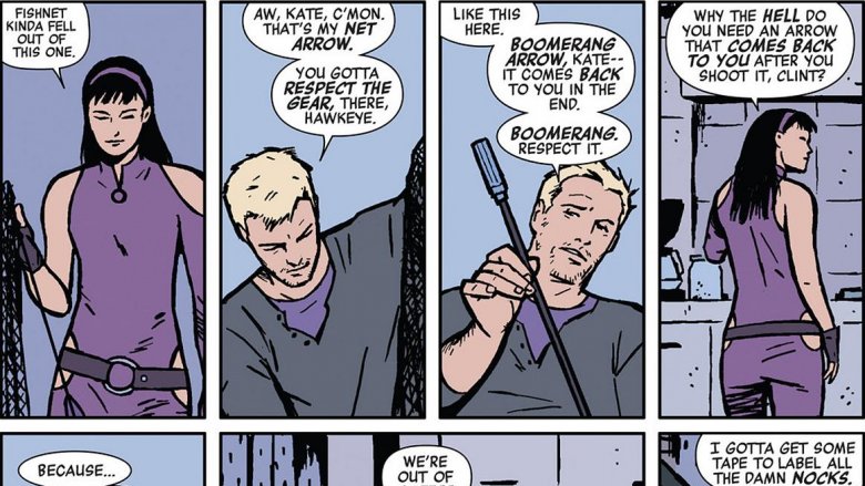 Hawkeye comic by Matt Fraction and David Aja showing Clint and Kate