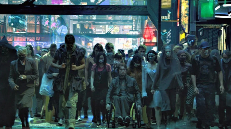 Crowded streets of dystopian future Earth
