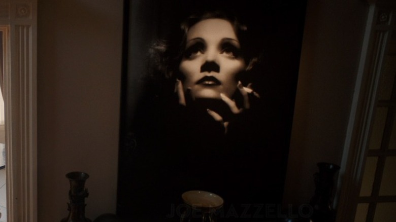 A poster of Marlene Dietrich hangs 