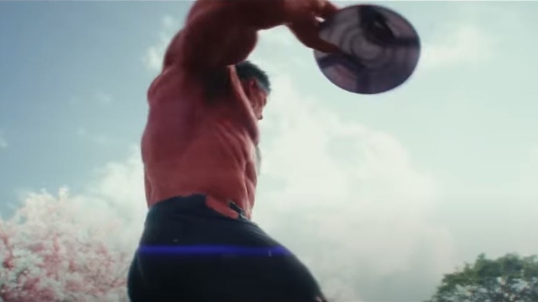 Red Hulk holding Cap's shield