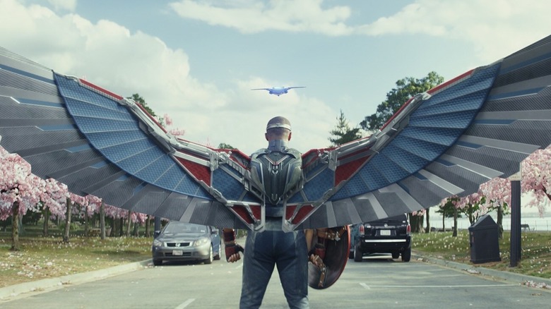 Sam Wilson with wings extended in "Captain America: Brave New World" (2025)