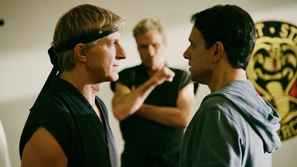 William Zabka and Ralph Macchio as Johnny Lawrence and Daniel LaRusso on Cobra Kai