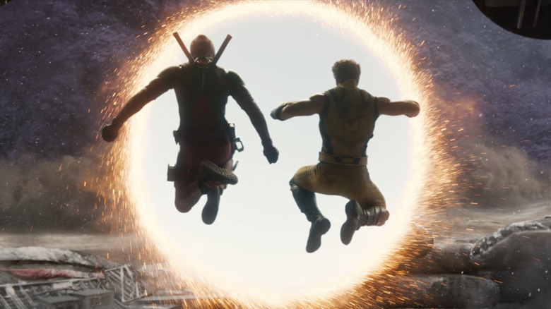 Deadpool and Wolverine jumping portal