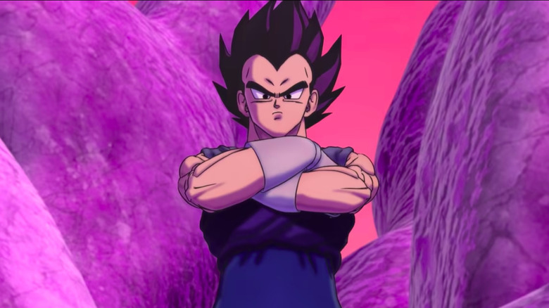 Vegeta scowls with crossed arms