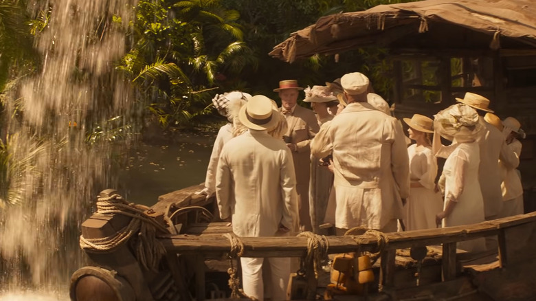 Passengers check out the backside of water in Jungle Cruise