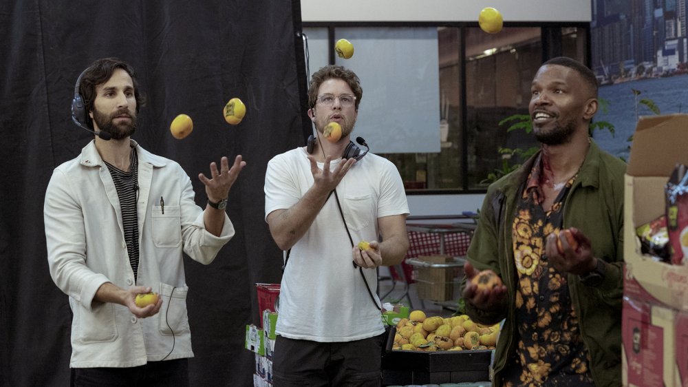 Ariel Schulman, Henry Joost, and Jamie Foxx on the set of Project Power