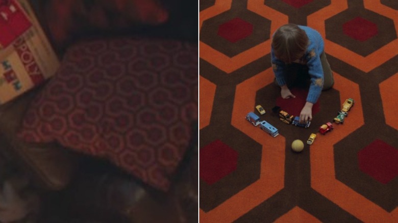 A couch pillow left, Danny playing with cars right