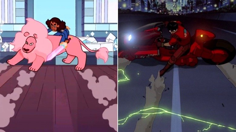 Connie Maheswaran riding on Lion in "Steven Universe: The Movie" / Kaneda Shotaro riding on a motorcycle in "Akira"