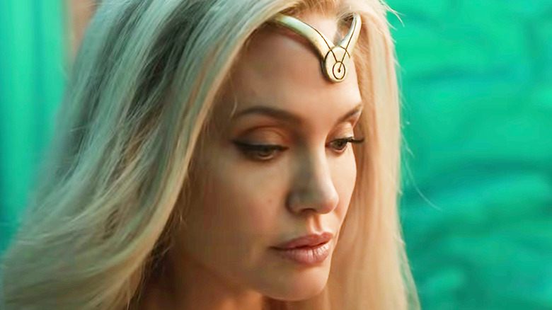 Angelina Jolie Eternals Thena looking down