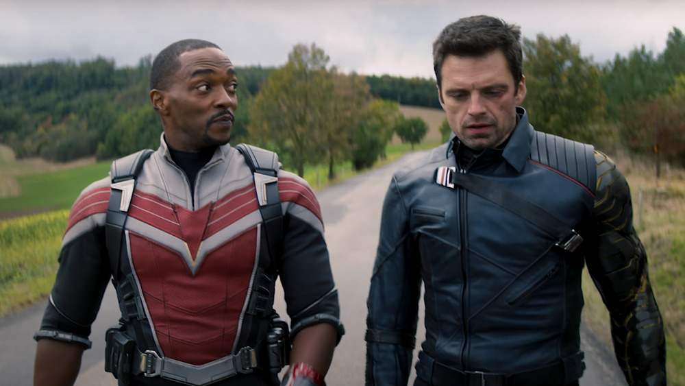 Anthony Mackie and Sebastian Stan as Sam Wilson and Bucky Barnes in The Falcon and the Winter Soldier