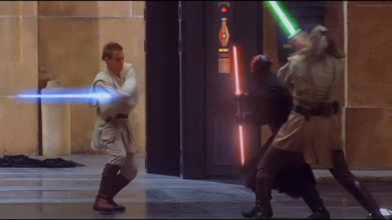 Obi-Wan and Qui-Gon fight Darth Maul