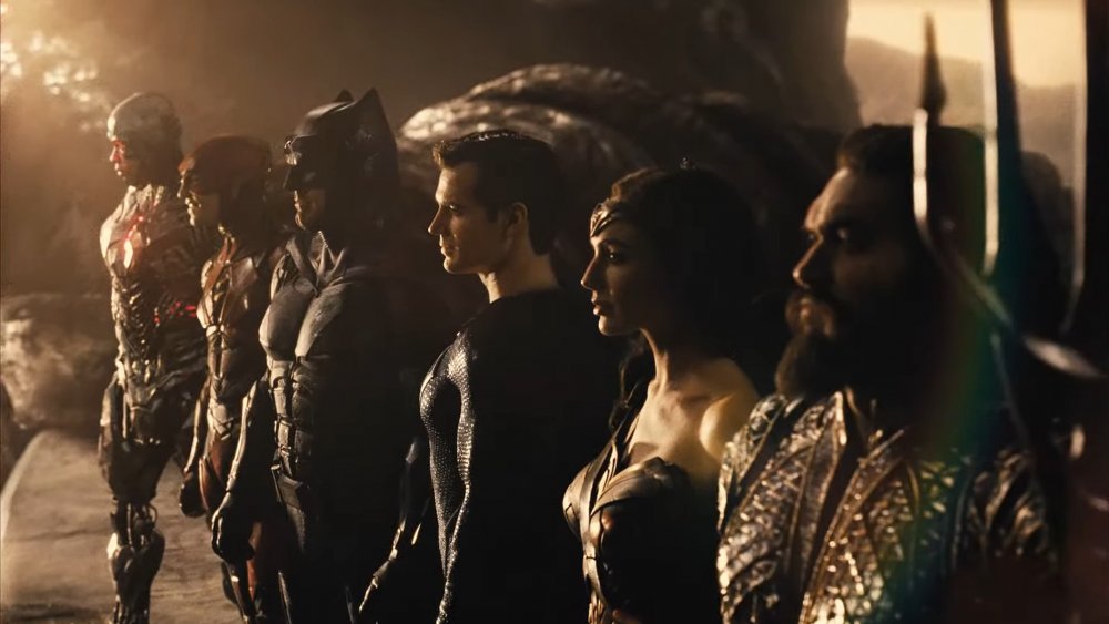 Ray Fisher, Ezra Miller, Ben Affleck, Henry Cavill, Gal Gadot, and Jason Momoa in The Snyder Cut