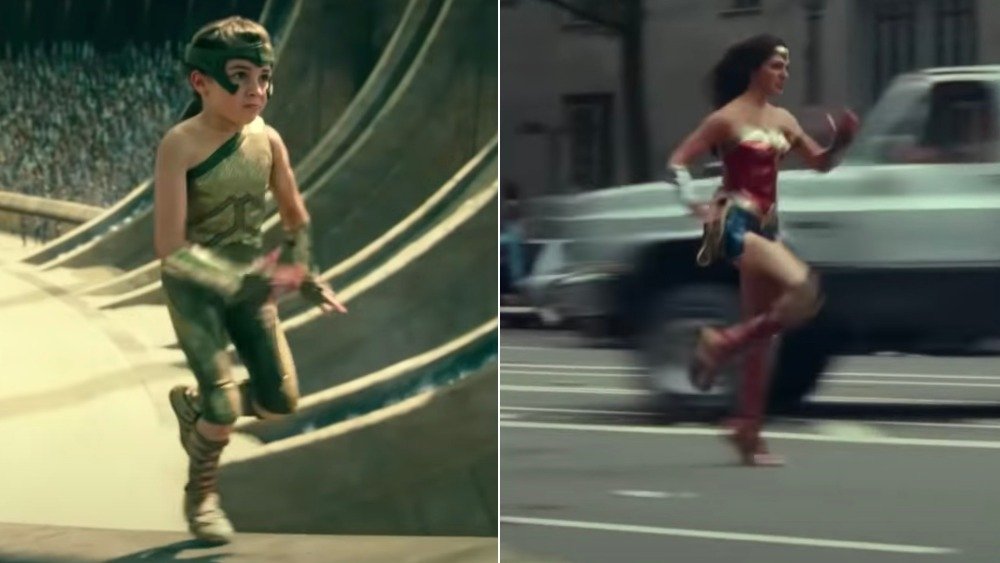 Young and adult Diana Prince running in the Wonder Woman 1984 trailer