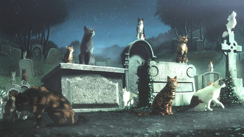 Cats in graveyard