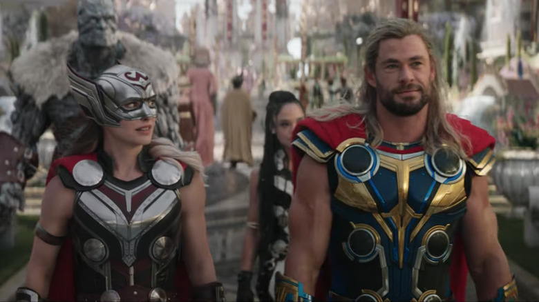 Jane Foster and Thor in armor suits