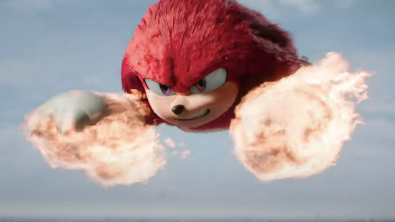 Knuckles gliding with flaming fists