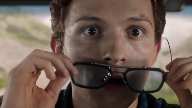 Peter Parker rocking Tony Stark's sunglasses