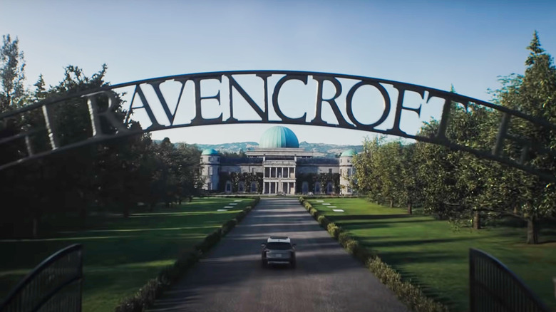 Ravencroft Institute entry sign in Venom 2