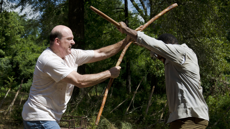 Eastman and Morgan train with sticks