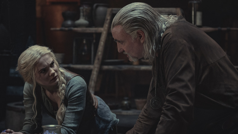 Ciri and Vesemir talk in The Witcher