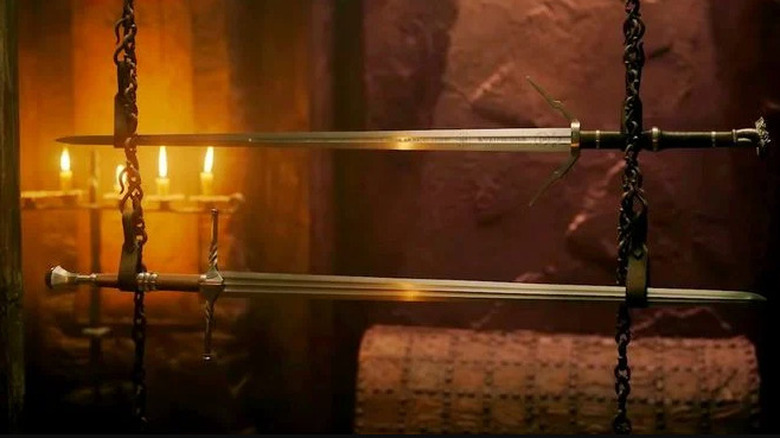 Two swords shown on display at Kaer Morhen seen in The Witcher season 2 trailer