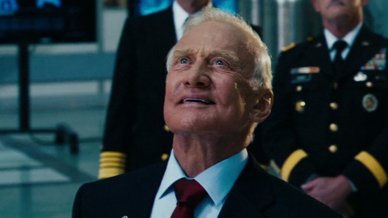 Buzz Aldrin looks up