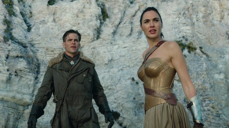 Steve Trevor and Diana look up