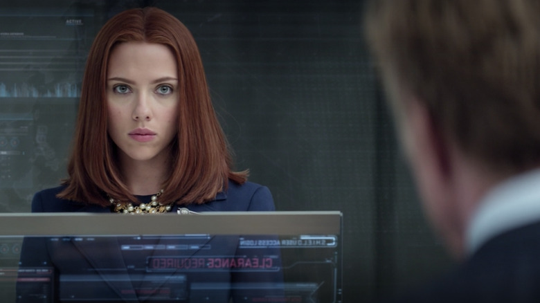 Black Widow prepares to release SHIELD secrets in "Captain America: The Winter Soldier"