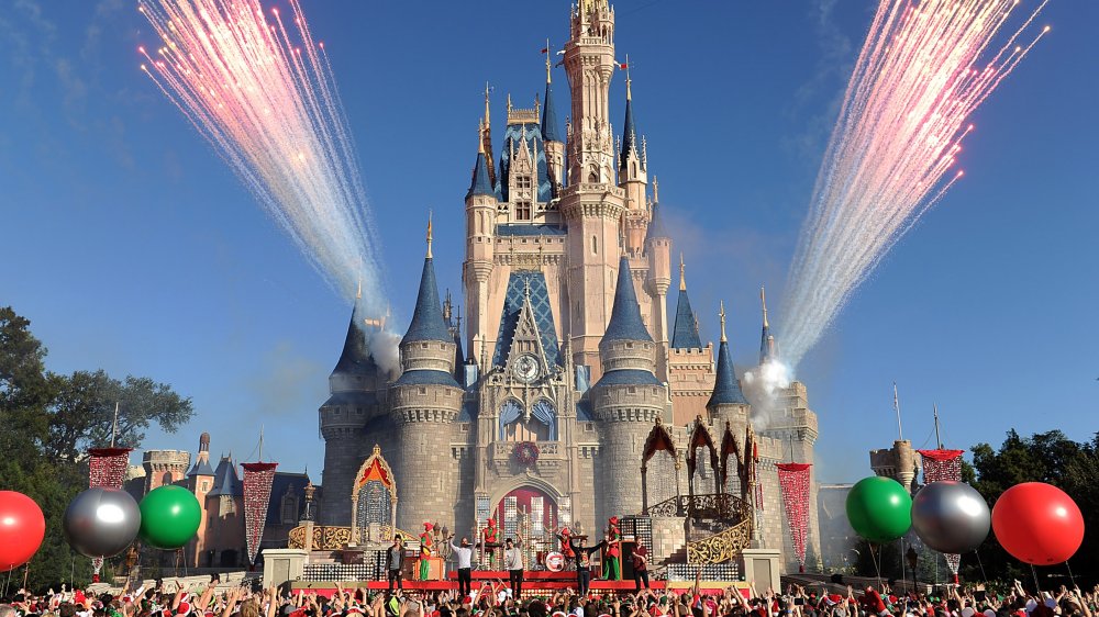 Cinderella Castle, seen in the midst of a fireworks show, in Walt Disney World