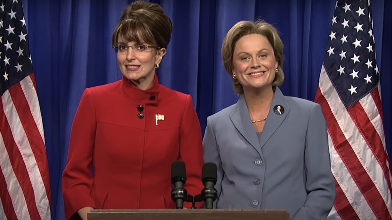 Tiny Fey as Sarah Palin and Amy Poehler as Hilary Clinton