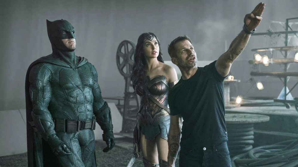 Ben Affleck, Gal Gadot, and Zack Snyder on the set of Justice League