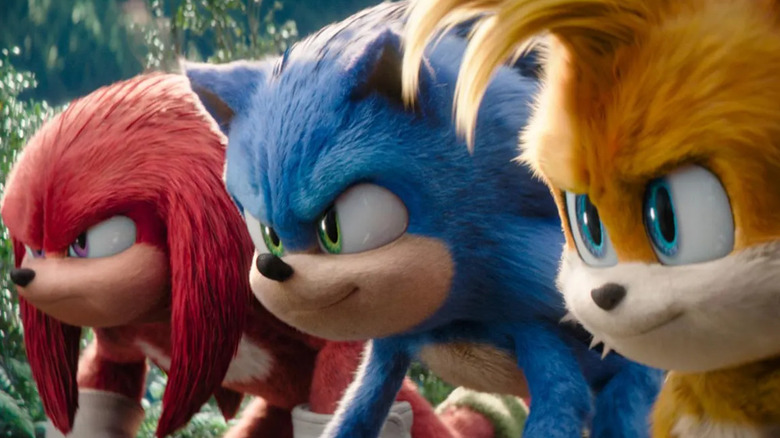 Knuckles, Sonic, and Tails getting ready to race