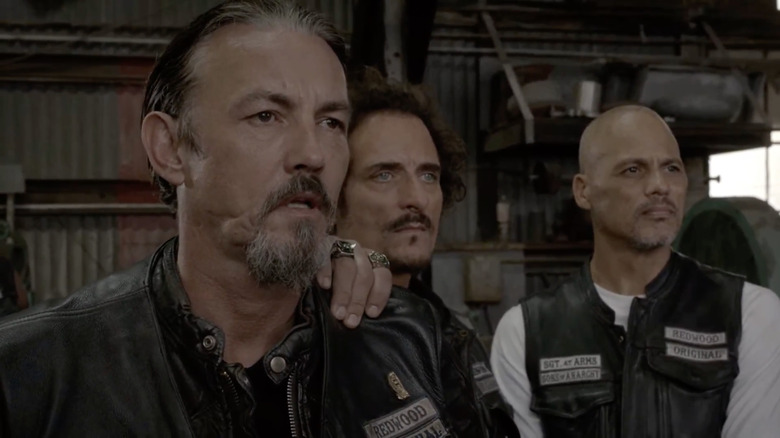 Chibs wearing a SAMCRO leather cut