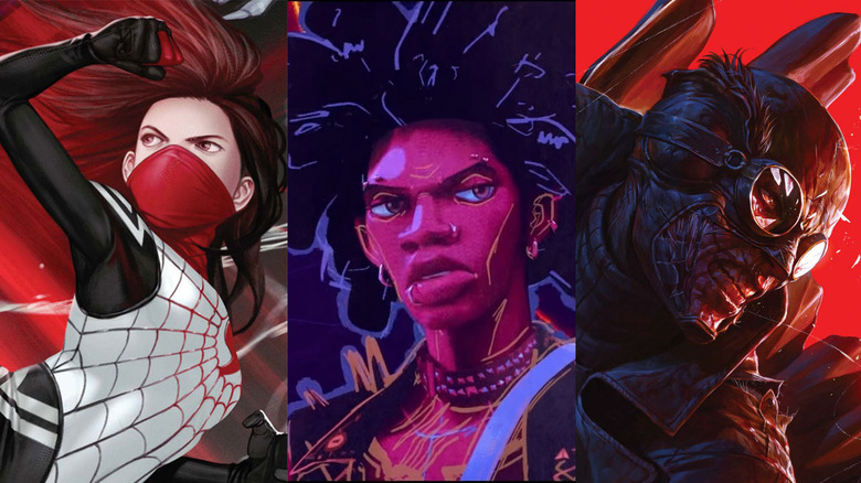 Silk, Spider-Punk, and Noir side-by-side