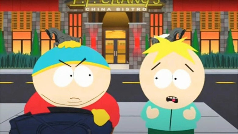 Butters and Cartman outside China Bistro