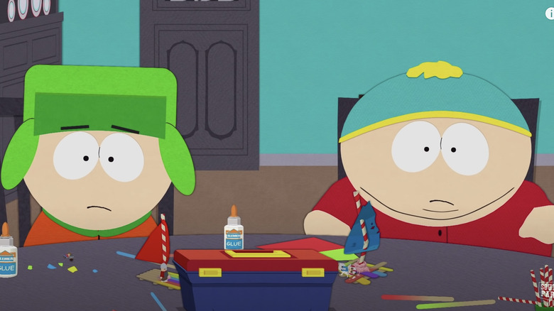 Kyle and Cartman frowning