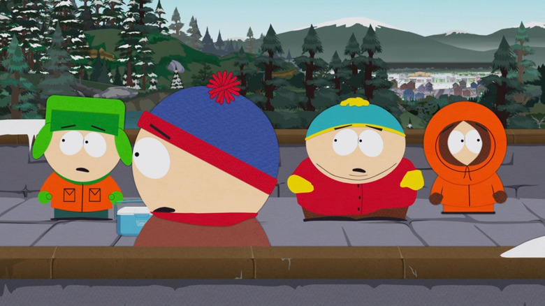 South Park friends standing on bridge