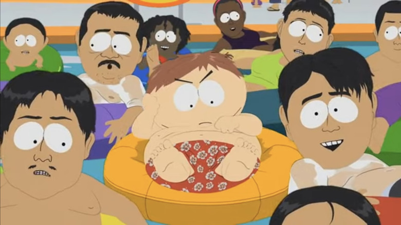 Eric Cartman in pool with crowd
