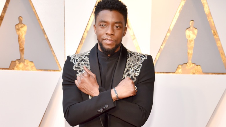 Chadwick Boseman doing Wakandan Salute