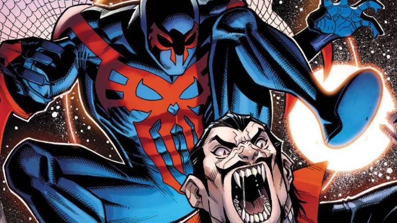 Spider-Man 2099 leaping behind Dracula