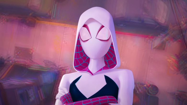 Hailee Steinfeld as Gwen Stacy crosses her arms in Spider Man Across the Spider-Verse Part One