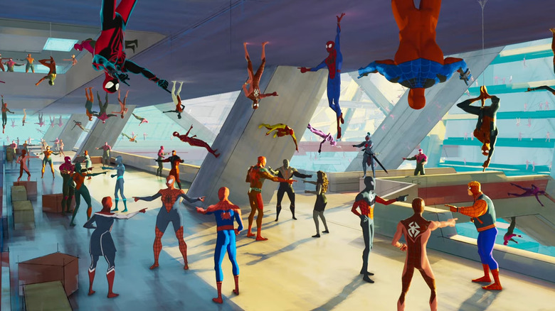 A society of spider-men pointing at each other