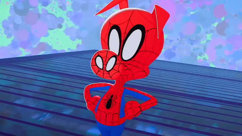 Spider-Ham stands on the side of a building