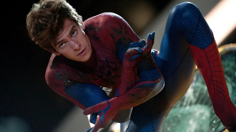 Spider-Man maskless while crouched in an action pose