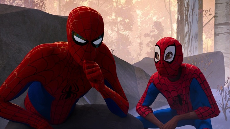 Spider-Man and Miles thinking in woods