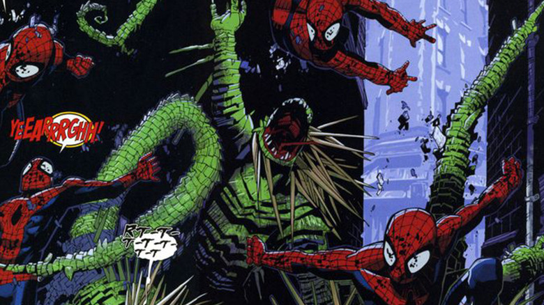 Spider-Man fighting the Lizard