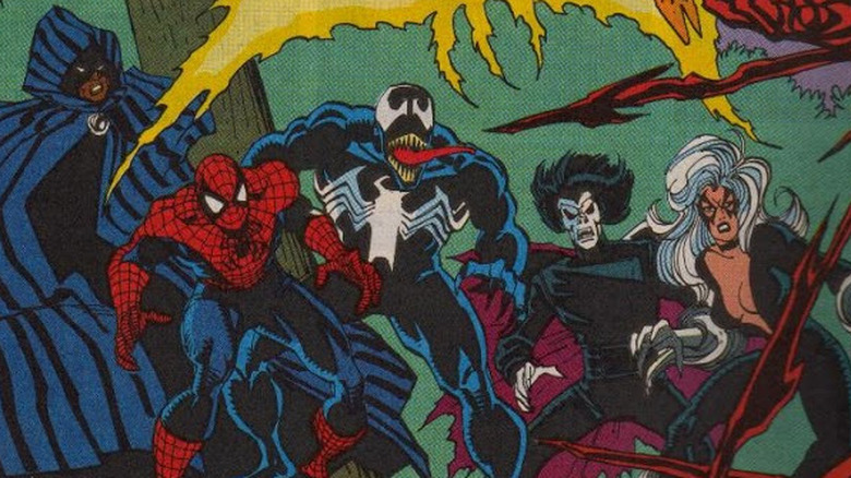 Morbius stands with Spider-Man, Venom, Cloak, and Black Cat