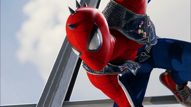 Spider-Punk clinging to a building