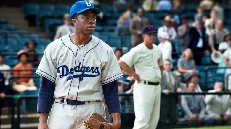 Chadwick Boseman goes up to bat